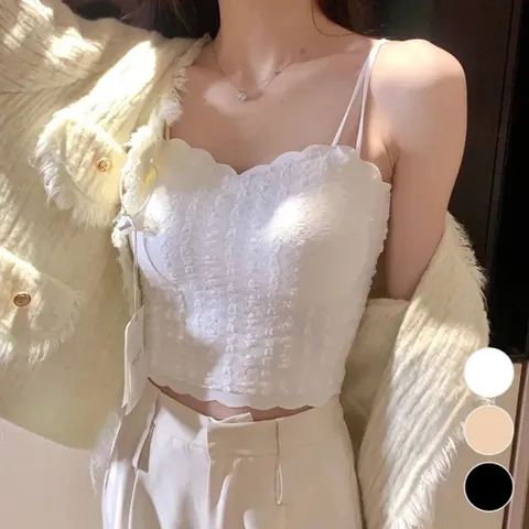 끈나시 캡내장 데일리 브라탑 프릴 더블끈 여성 패션 레이스