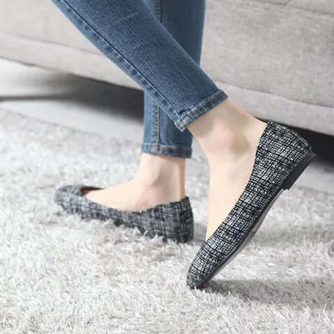 플랫 슈즈 빅사이즈 여성 댄디 빅사이즈 체크 단화 플렛슈즈 여성플랫슈즈 여름플랫슈즈