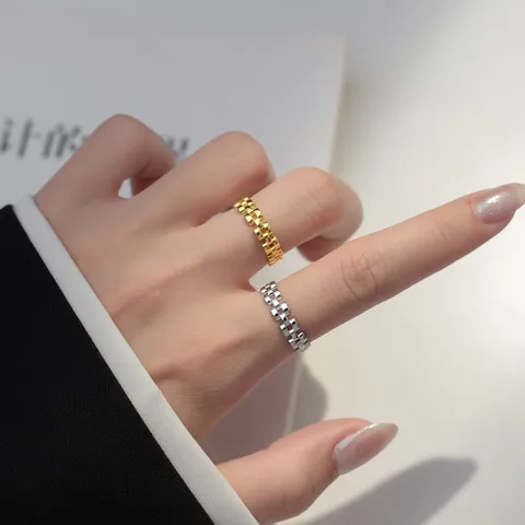 R095 실버 925 슬림 스퀘어 체인 오픈링 은 반지