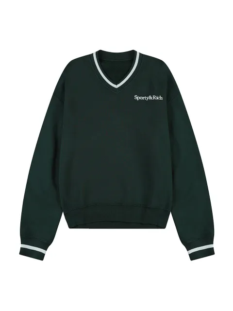 [Sporty & Rich] 스포티앤리치 세리프 로고 엠브로이더드 브이넥 그린 / SRD5MT0008GN