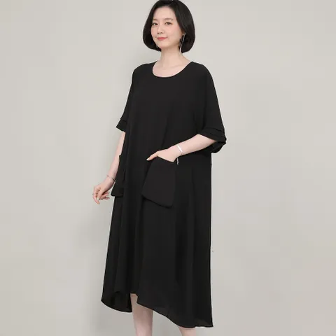 엄마옷 피아트 루즈핏 얇은 여성 여름 오부 반팔소매 롱 원피스 O09202 50대 60대 중년여성