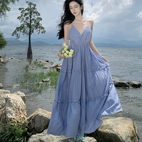 248649 - 밴딩 백리스 롱원피스 휴양지룩 바캉스룩 호캉스룩 여름롱원피스 쉬폰롱원피스