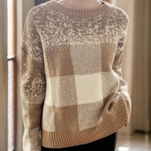 여자 폭신 U넥 덤블 빨간색 콘트라스트 니트 (30464847)