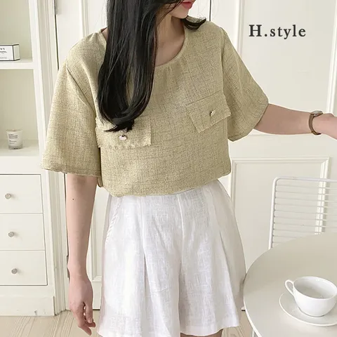 H스타일DK샤네우드BL/여름/반팔/블라우스/브라우스/BL/정장/셔츠/남방/미시