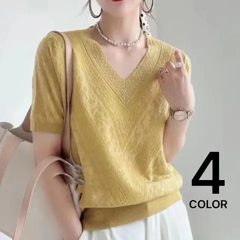 [브리치] 웬디 / 여성 브이넥 니트 반팔 티셔츠  NT12637/ 4컬러