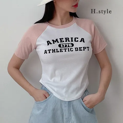 H스타일T나그랑크롭티/여름/반팔/티셔츠/롱티/맨투맨/MTM/라운드/루즈핏//V넥