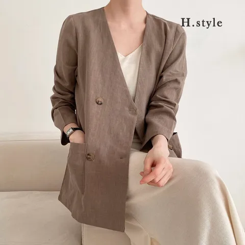 H스타일TK린넨더블숏자켓/봄/여름/자켓/점퍼/JK/린넨/마/아우터