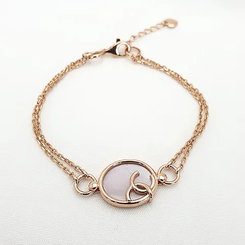 [현골드앤실버] 18k 체인 두줄 핑크 자개 서클 여자 금 팔찌