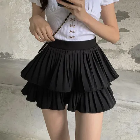 미텐 링클 미니 플리츠 치마바지