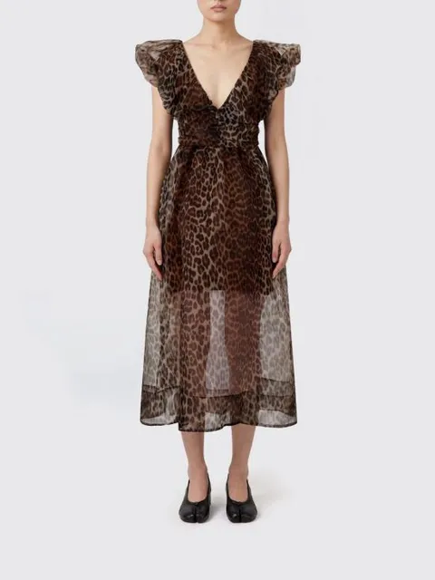 [해외직구] 26SS  레오파드 오간자 롱 러치드 드레스 A1030248 859 Multicolor