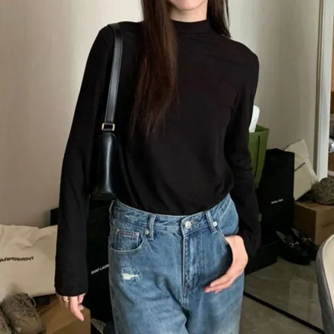 [하프클럽] 여성 베이직 란우 디자인 데일리 반폴라 긴 어드