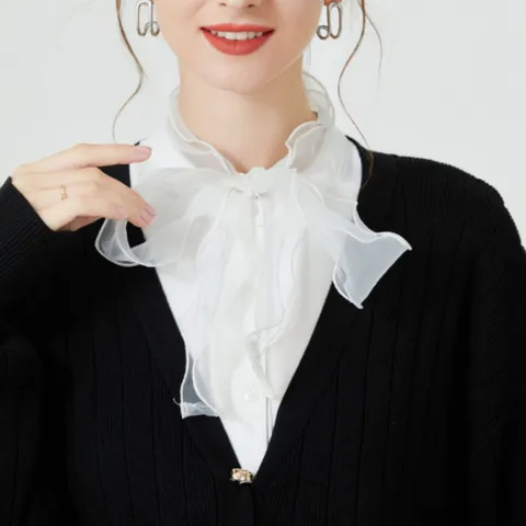여성 데일리 출근룩 러블리 쉬폰 카라 넥케이프 넥카라 여성셔츠 이너셔츠 이너카라 레이어드