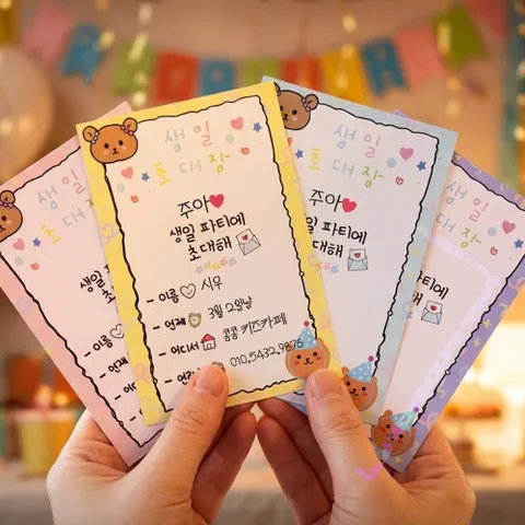 생일 파티 초대장 초대 카드 만들기 아이 [대용량 8매 봉투 세트 귀여운 이벤트 축하 용품 디자인 엽서]