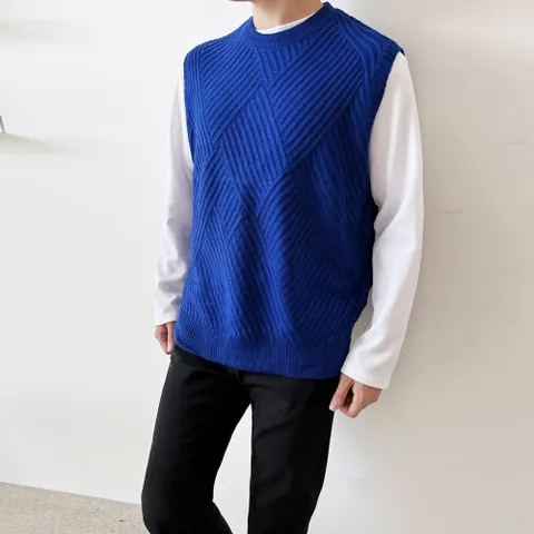 남자 비비드 사선 니트 조끼 DJ2-VEA-SYAN1055-코발트블루
