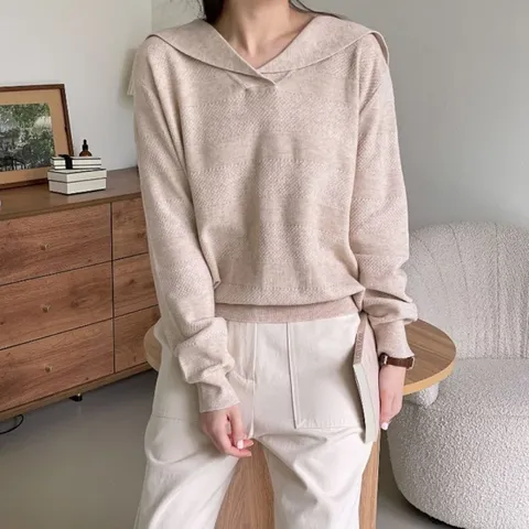 숄카라 브이 여성 비스코스니트 연보라티셔츠