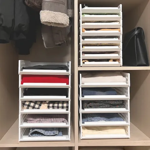 풀 슬라이딩 옷정리 적층 트레이 소형 1P 티셔츠 니트 바지 수납 정리