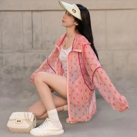 [하프클럽/신상오픈런]여성용 여름 커버업 패턴 바람막이 후드 재킷