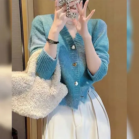 [하프클럽] 파스텔 하트단추 니트 가디건