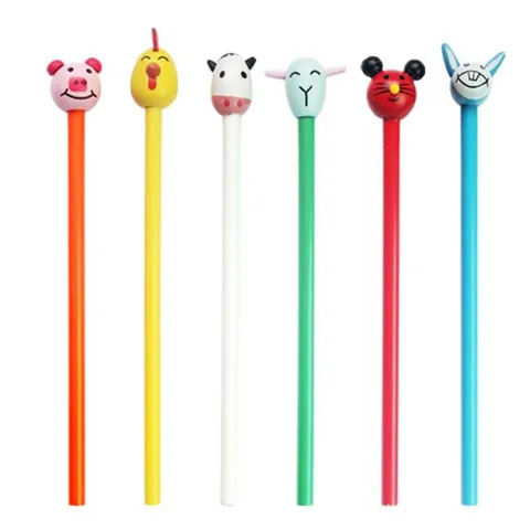 동물캐릭터목각연필(6종 3개씩 18개 묶음판매) 학습지홍보연필 학원홍보연필 학습지선물