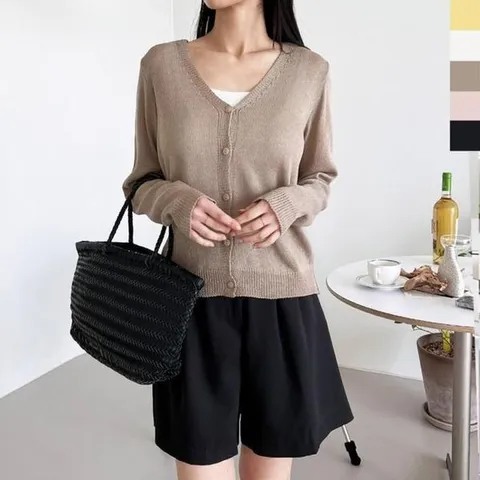 [하프클럽] ONM 니트 긴팔 여름 린넨 가디건 얇은 레이어드 브이 여자