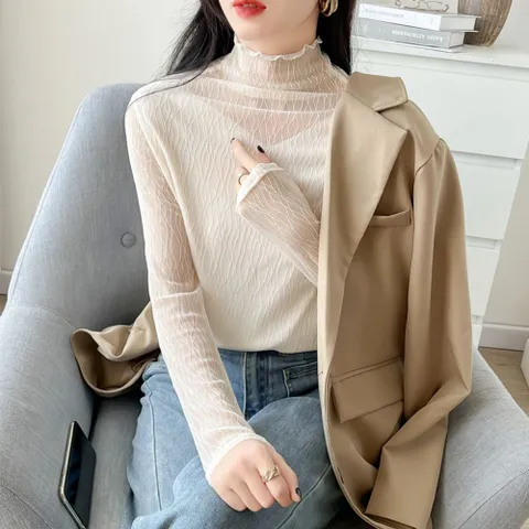 블라우스 이너 티 더블 레이어 메쉬 블라우스 폴라 망사블라우스 블라우스 망사브라우스