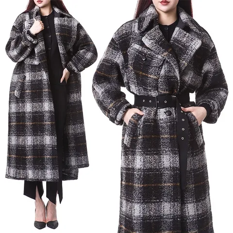 LAURIE 울 체크 롱코트/MA1221 22A012E 02AN