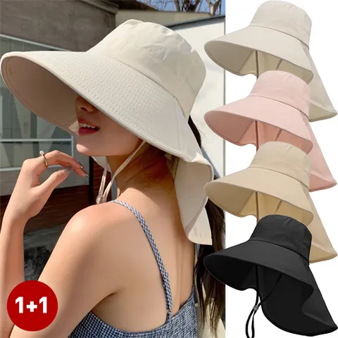 1+1 자외선차단 풀커버 플랩햇 봄 여름 여행 야외 나들이 챙 넓은 여성 벙거지 모자