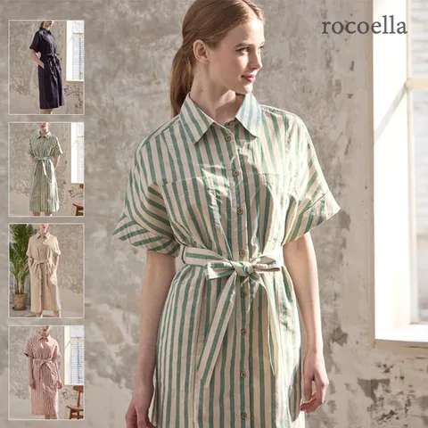 카넬 소프트워싱 코튼 100 스트라이프 원피스