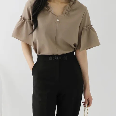 [다잇템] 여자 반소매 프릴 알바 트럼펫 들러리 블라우스_4