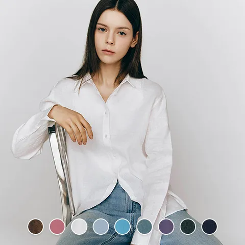 여성 여름 쿨 썸머 내츄럴 린넨100% 긴팔 마 남방 셔츠 345518 463691