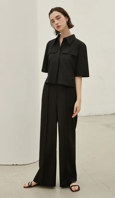 pintuck long slacks_Black