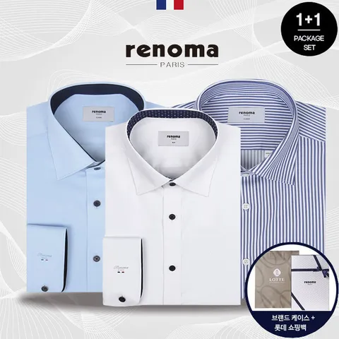 [롯데백화점][레노마(셔츠)](1+1세트) 레노마셔츠 긴팔 PREMIUM 링클프리 스판 남자 정장 와이셔츠