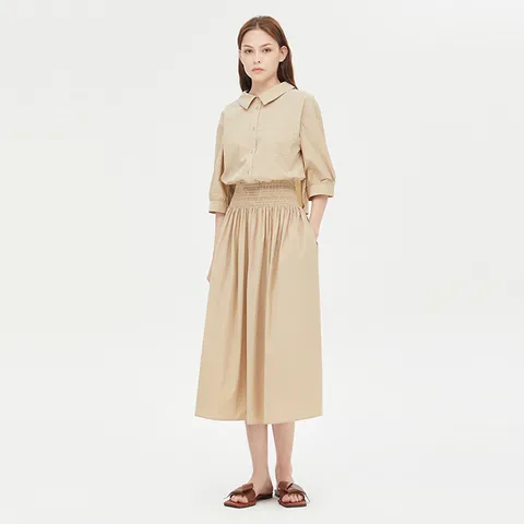 [본사] 허리 스모킹 셔츠 원피스_SAOPE7431BG