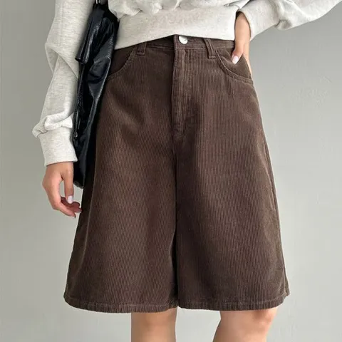 [하프클럽] 골덴 5부 반바지 코듀로이 버뮤다 간절기 와이드 팬츠