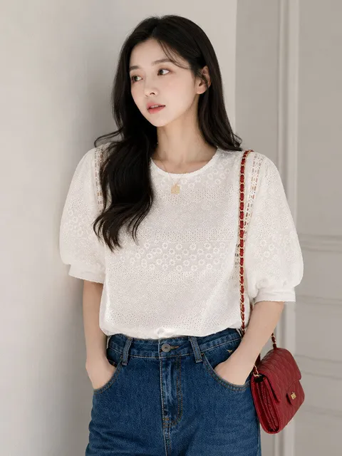 [귈림] 페미닌 펀칭 레이스 루즈핏 블라우스(G6MBL052P)