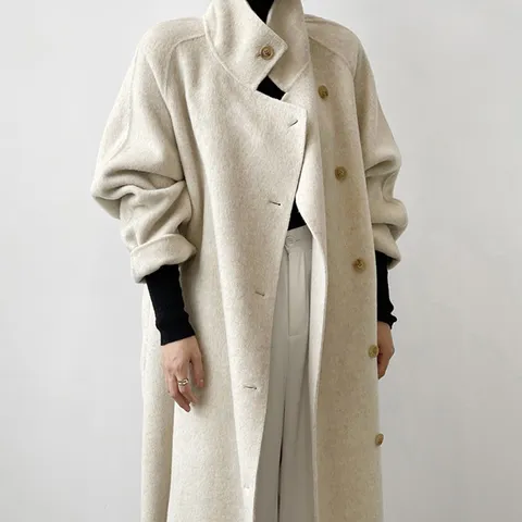 하이넥 울 여성 롱 겨울코트/아우터