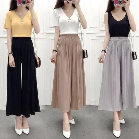 여성 여름 플리츠 쉬폰 와이드 팬츠 7컬러 시원한바지 와이드팬츠 쉬폰바지 여성여름바지