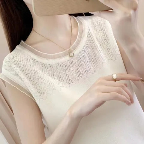 [브리치] 제로투올샵 / 여성 여름 민소매 아이스실크 탑 티셔츠 편안한 트렌디  흰색