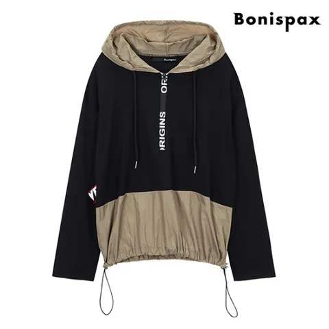 정상가:79,000원｜후드 스트링 아노락 컬러 배색 긴팔 티셔츠 (XO3LW026L0)