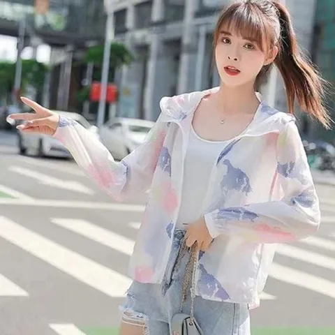 바람막이 나염무늬 아우터 비치아우터 후드집업 얇은 바람막이 여성비치집업 여성바람막이