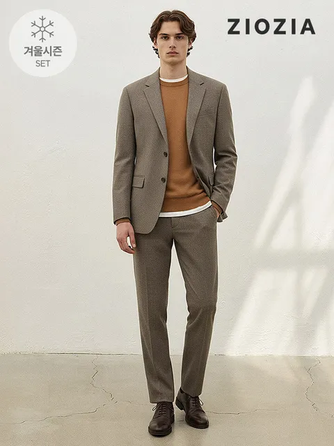 멜란지 베이지 캐주얼 셋업 수트 (AAD4KG1603_AAD4PP1603_BE)