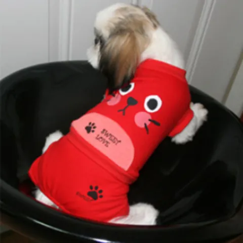 귀여운 강아지 여름 실내복 레드M 고양이 발바닥 옷 강아지여름옷 강아지올인원 강아지옷