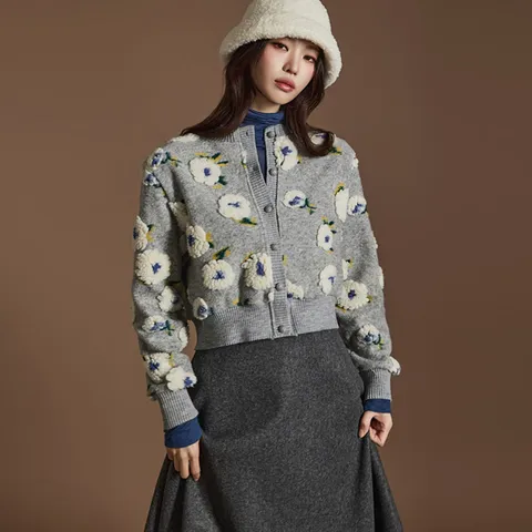 J2528 플라워 울 가디건