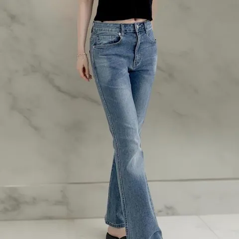 여성 워싱 나팔 클래식 슬림 중청 청바지 (37370778)