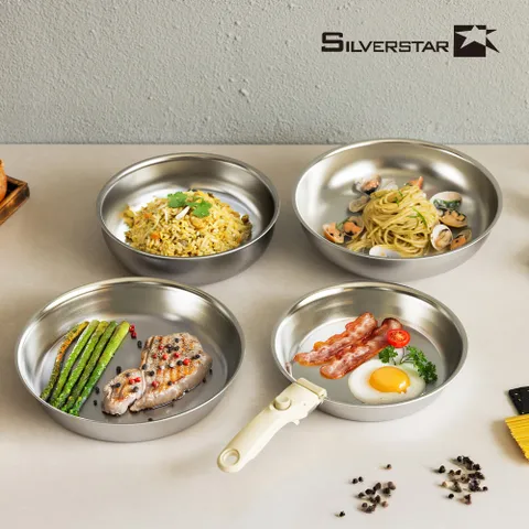 Aha(아하) 304고급 통3중 인덕션IH 무연마제 탈착식 스텐팬 4종/ 24후+28후+24궁+28궁+탈착식핸들