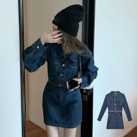 여성 데님 캐주얼 4계절 아이템 진청 스커트 원피스 롱데님원피스 여성원피스 쉬폰원피스