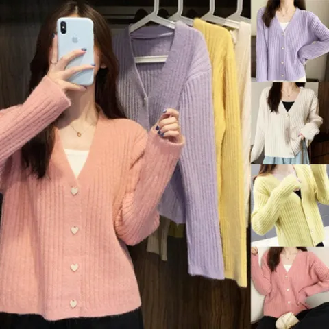 [다잇템] 여자 포인트 4컬러 V넥 롱슬리브 하트 가디건