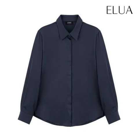 [최초가49,900원]  스탠 카라 새틴 블라우스_네이비