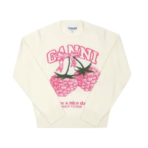 GANNI A1070275 135 라즈베리 로고 울 믹스 여성 니트