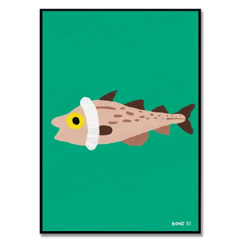 명주실 목도리를 한 북어, Bond St. 작가 집들이 개업 선물 일러스트 풍수 인테리어 그림 액자